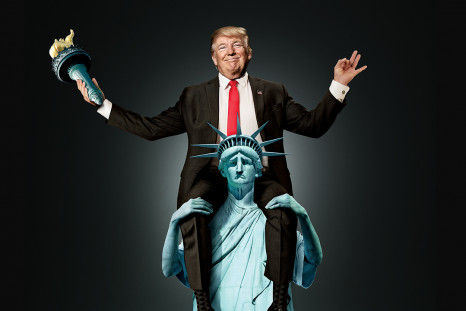 President Donald Trump being carried by the statue of liberty